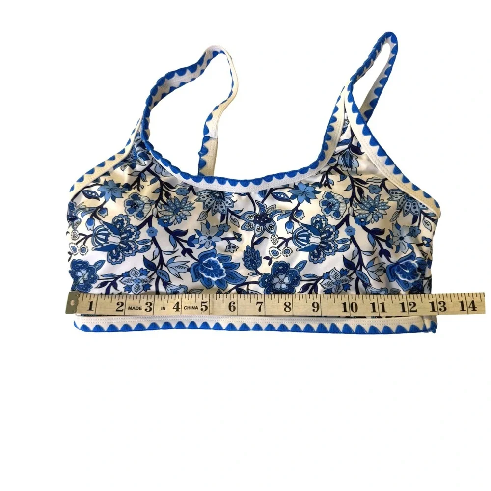 Blue White Floral Chintz Ric Rac High Waisted Bikini‎ Swimsuit Size Smal New